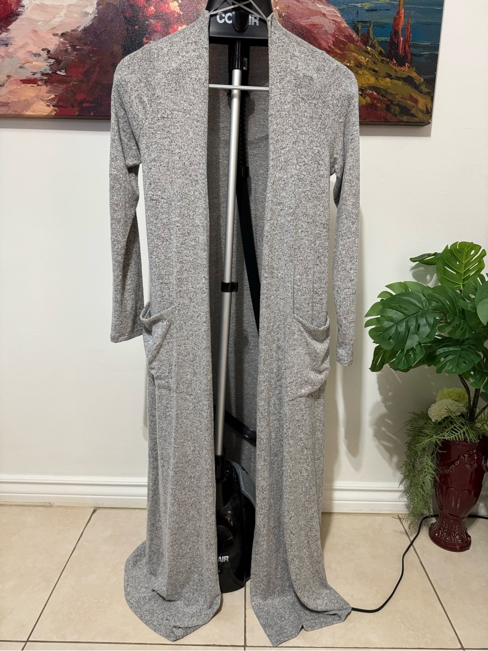 Lightweight Gray Open-Front Maxi Dress
